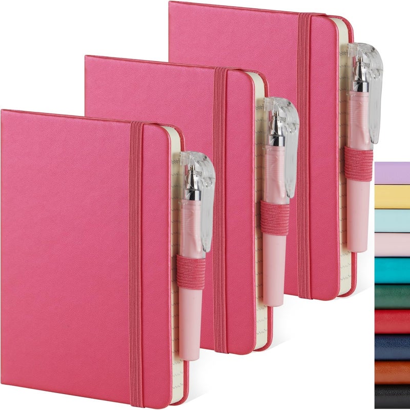NIRMIRO 3 Pack Small Journal Notebook with Pen, Mini Pocket Leather Notepad Notebook 3.7" x 5.7" with 408 Pages, Ribbon Bookmark, Pearlescent Pink - Image 1